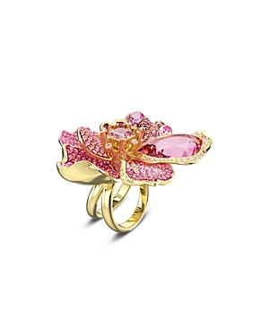 Shop Swarovski Florere Crystal Ring In Pink/gold