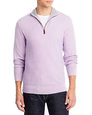 The Men's Store At Bloomingdale's Cotton Tipped Textured Birdseye Regular Fit Half Zip Mock Neck Swe In Orchid Bloom