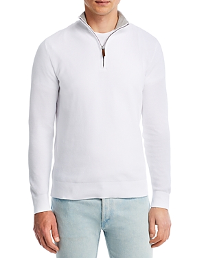 The Men's Store At Bloomingdale's Cotton Tipped Textured Birdseye Regular Fit Half Zip Mock Neck Swe In White
