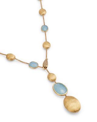 18K Yellow Gold Siviglia Aquamarine Lariat Necklace, 16.5-18"L