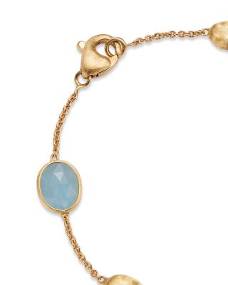 18K Yellow Gold Siviglia Aquamarine & Textured Bead Link Bracelet