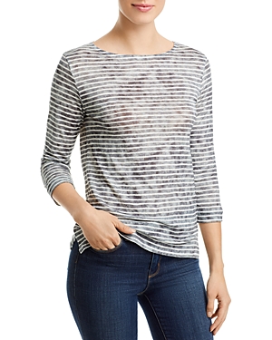 Majestic Filatures Three Quarter Sleeve Striped Tee