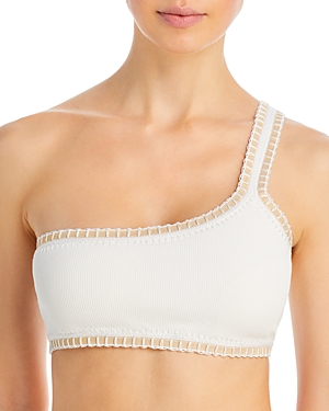 Platinum Inspired By Solange Ferrarini Whipstitched One Shoulder Bikini Top In White Pearl