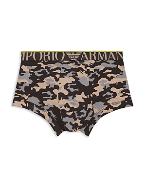 Armani Collezioni Cotton Blend Camouflage Logo Waistband Trunks In Pattern