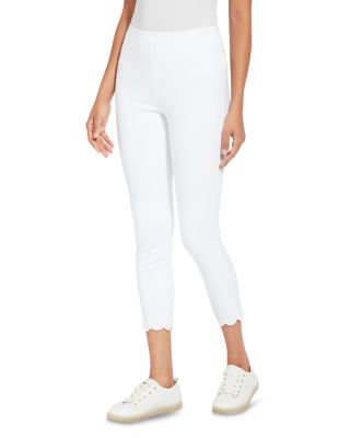 Denim Scalloped Ankle Leggings in White