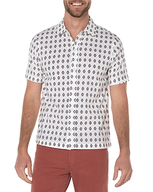 Liverpool Los Angeles Southwestern Garment Dyed Short Sleeve Printed Shirt In Black/ Clay