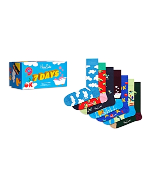 Shop Happy Socks 7 Days Crew Socks Gift Box, Pack Of 7 In Light Blue