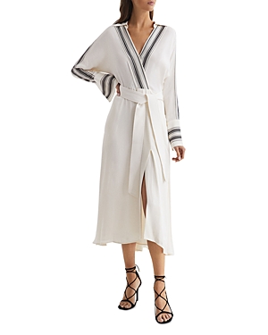 Reiss Nyla Side Stripe Tie Front Dress In Ivory