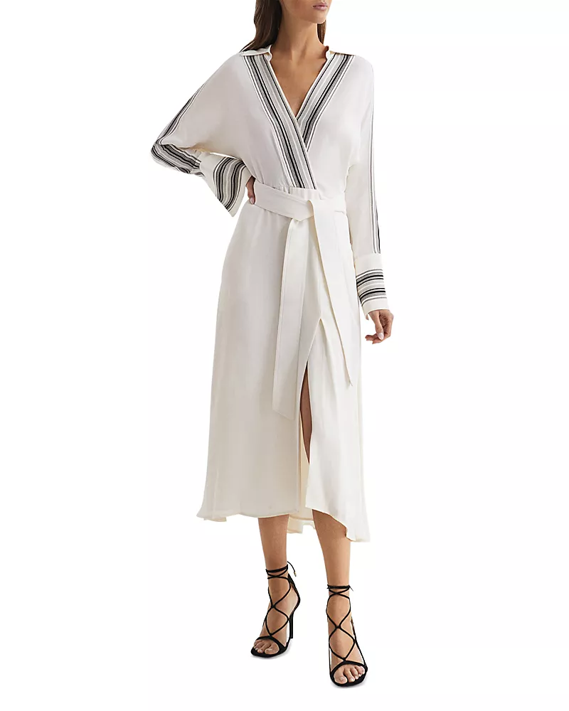 Reiss Nyla Striped Trim Midi Dress