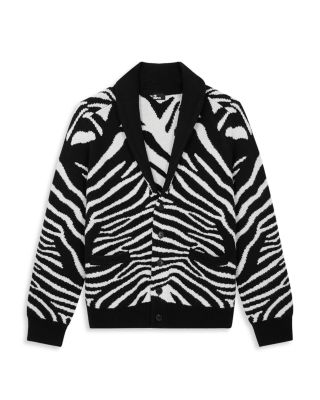 The Kooples Wool Blend Zebra Print Straight Fit Shawl Collar
