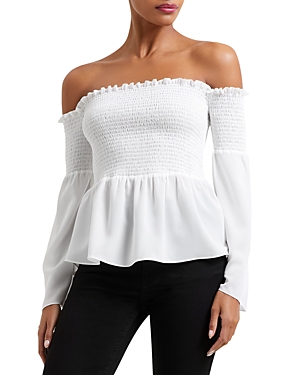 French Connection Frenh Connection Smocked Off-the-shoulder Peplum Top In Summer White