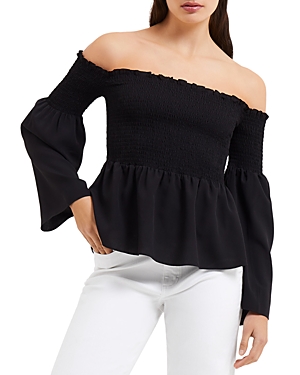 French Connection Frenh Connection Smocked Off-the-shoulder Peplum Top In Black