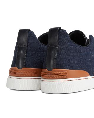 Blue Cotton Denim Triple Stitch Low Top Sneakers