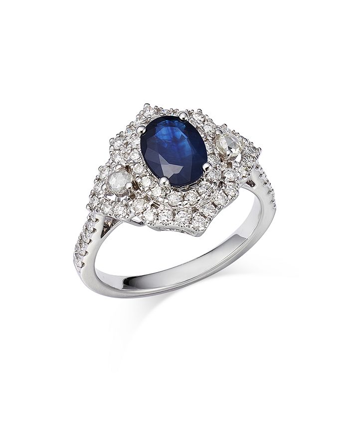 Bloomingdale's - Blue Sapphire & Diamond Double Halo Ring in 14K White Gold - 100% Exclusive