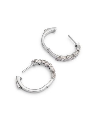Diamond Round & Baguette Cluster Hoop Earrings in 14K White Gold, 0.96 tcw 
