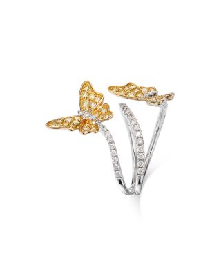 Yellow & White Diamond Butterfly Ring in 14K Yellow & White Gold