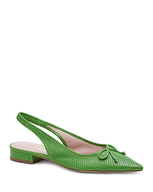 Kate Spade Veronica Perforated Leather Slingback Flats In Green