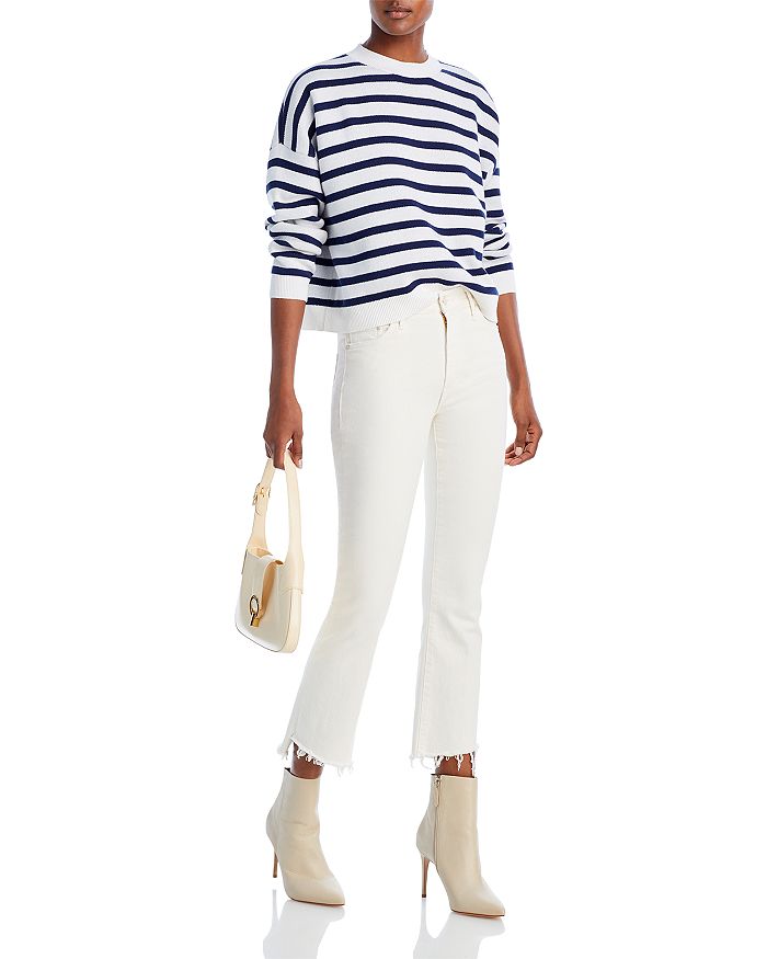 Shop Mother The Insider High Rise Crop Step Fray Bootcut Jeans In Cream Puff