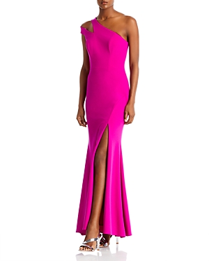 AQUA ONE SHOULDER CUTOUT GOWN - 100% EXCLUSIVE