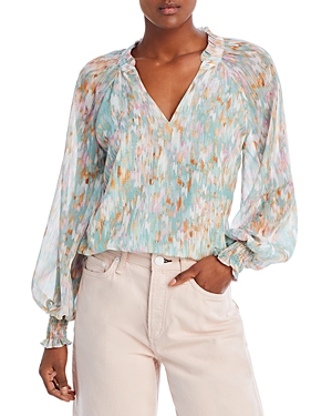 Aqua Metallic Abstract Print Blouse - 100% Exclusive In Turquoise