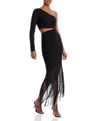 FORE - One Shoulder Cutout Fringe Trim Dress