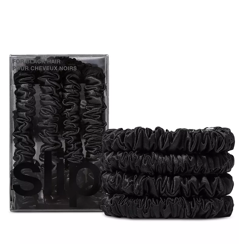 slip Pure Silk Back to Basics Skinny Scrunchies in Black, Set of 4