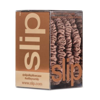 Pure Silk Back to Basics Skinny Scrunchies in Light Brown, Set of 4
