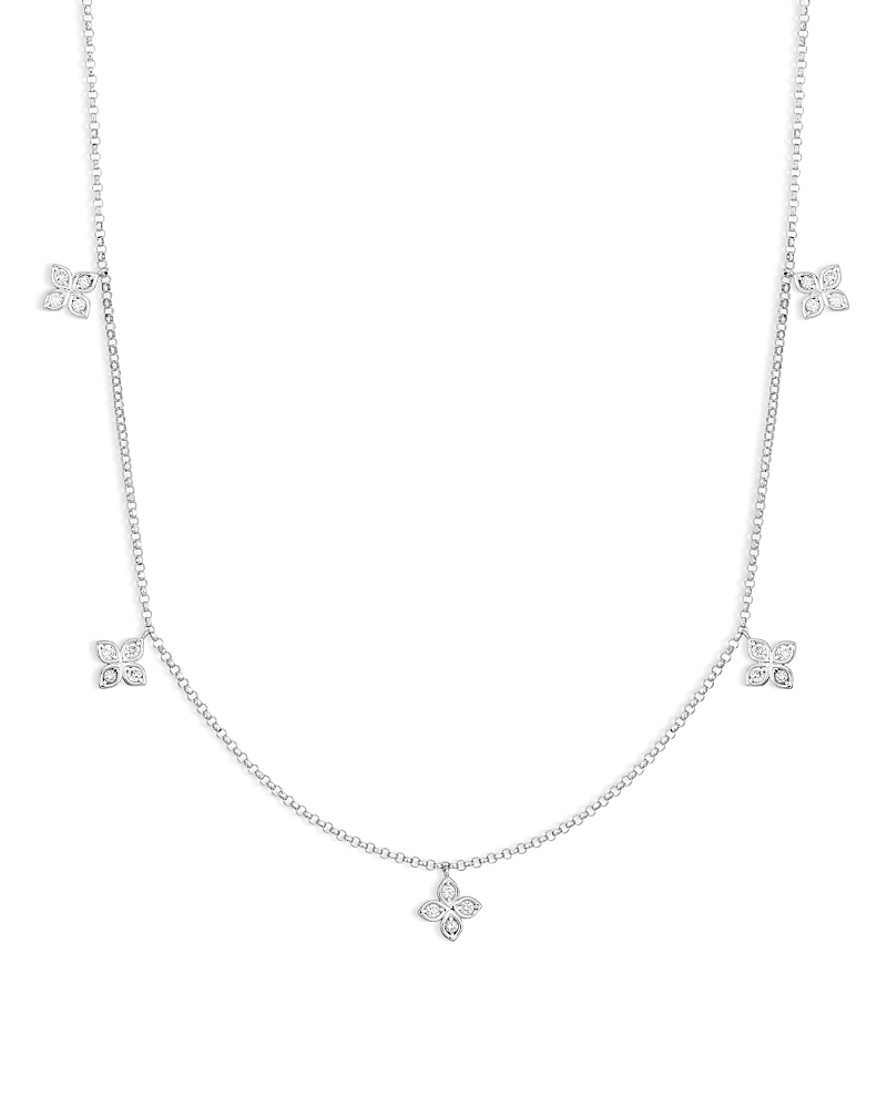 Roberto Coin 18k White Gold Verona Love By The Inch 5 Station Flower Diamond Necklace, 17 In White