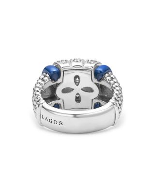 Sterling Silver Diamond & Ceramic Blue Caviar Ring