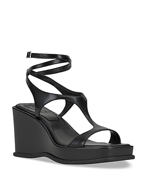 VINCE CAMUTO WOMEN'S FETEMEE SQUARE TOE STRAPPY WEDGE HEEL SANDALS