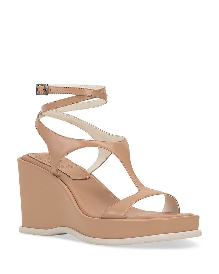 VINCE CAMUTO Women's Fetemee Square Toe Strappy Wedge Heel Sandals