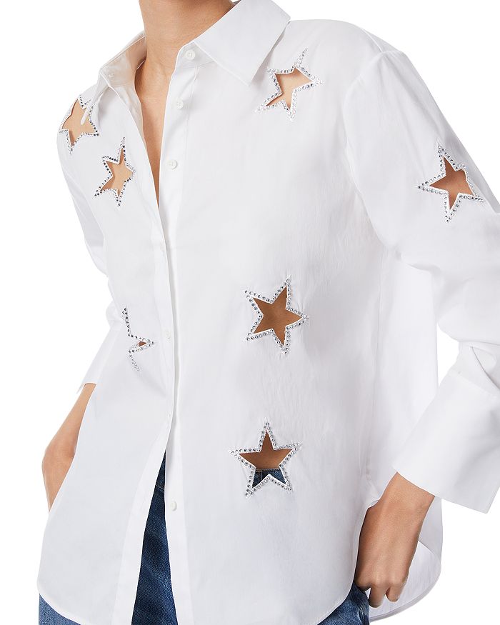 Shop Alice And Olivia Embellished Cutout Shirt In White Star