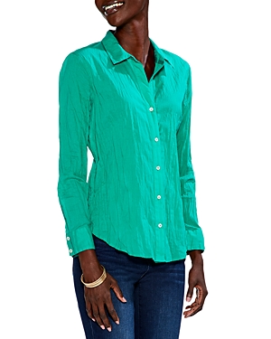 Nic + Zoe Button-down Crinkle Shirt In Bright Jade