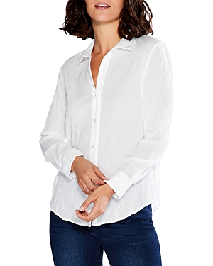Nic + Zoe Crinkle Button-up Cotton Shirt In Paper White