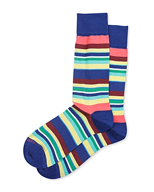 Marcoliani Pima Cotton & Nylon Multi Stripe Socks In Navy/blue