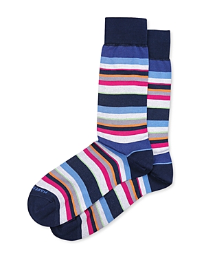 Shop Marcoliani Pima Cotton & Nylon Multi Stripe Socks In Navy/red