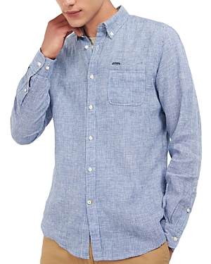 Shop Barbour Linton Long Sleeve Micro Check Pattern Shirt In Navy