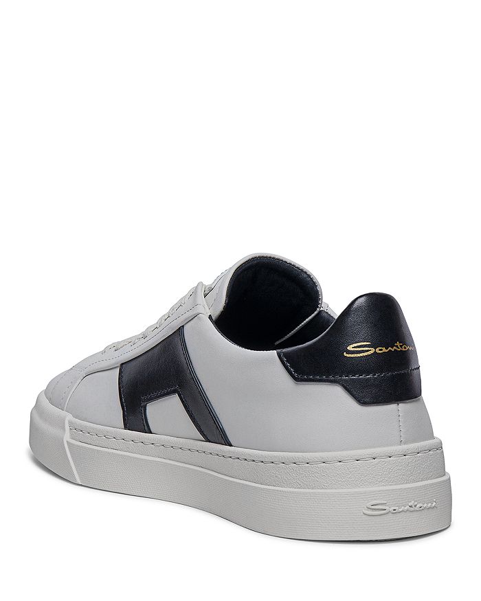 Shop Santoni Men's Double Buckle Lace Up Sneakers In White/black