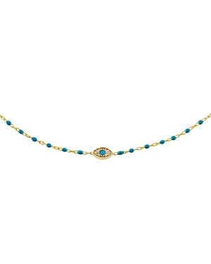 By Adina Eden Beaded Chain Evil Eye Pendant Necklace In 14k Gold-plated Sterling Silver, 13.5 In Blue/gold