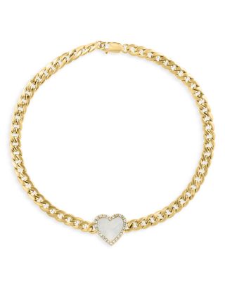 Bloomingdale's Fine Collection - Mother of Pearl & Diamond Accent Heart Chain Bracelet in 14K Yellow Gold - Exclusive