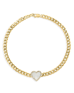 Bloomingdale's Mother Of Pearl & Diamond Accent Heart Chain Bracelet In 14k Yellow Gold - 100% Exclusive In White/gold