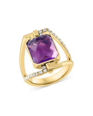 Bloomingdale's Fine Collection Amethyst, Chalcedony Quartz & Diamond Two-Sided Ring in 14K Yellow Gold- Exclusive