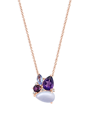 Bloomingdale's Chalcedony Quartz, Amethyst, Tanzanite, Rhodolite & Diamond Accent Pendant Necklace In 14k Rose Gold In Purple/rose Gold
