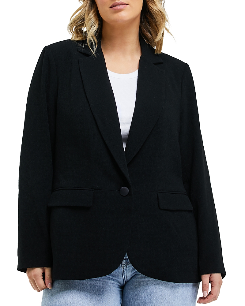 Estelle Plus Megan Notched Lapel Single Button Blazer In Black
