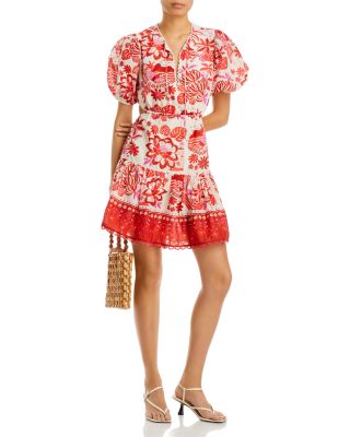 knee length dresses for ladies Blue Tile Dream Short Sleeve Mini Dress – FARM Rio