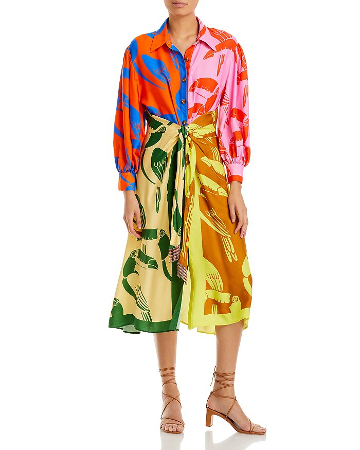 FARM Rio Mixed Rainbow Print Midi Dress