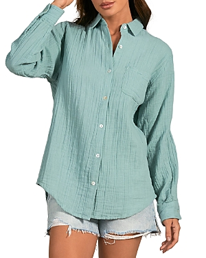 Elan Cotton Long Sleeve Crinkle Shirt In Blue Spa