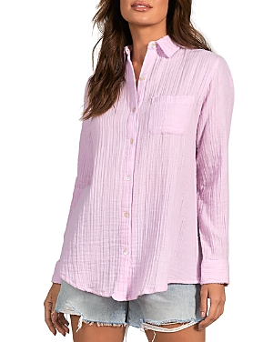 Elan Cotton Long Sleeve Crinkle Shirt In Lilac