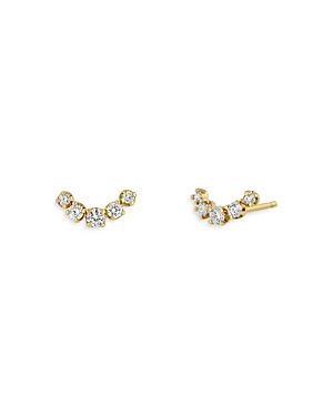 Shop Zoë Chicco 14k Yellow Gold Graduated Curved Bar Diamond Stud Earrings In White/gold