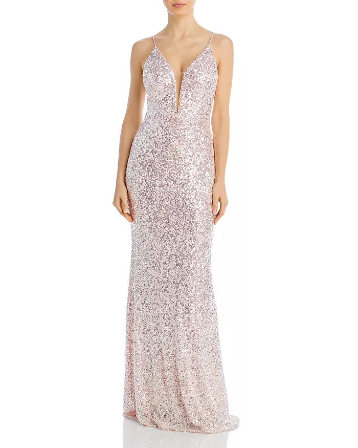 bloomingdales.com | Plunging V Neck Sequin Gown